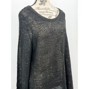 NWT Reba Black Sparkle Open Weave Scoop Lightweight Sequin Sweater XL Tunic